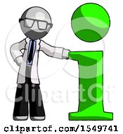 Poster, Art Print Of Gray Doctor Scientist Man With Info Symbol Leaning Up Against It