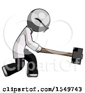 Poster, Art Print Of Gray Doctor Scientist Man Hitting With Sledgehammer Or Smashing Something