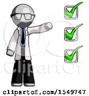 Poster, Art Print Of Gray Doctor Scientist Man Standing By List Of Checkmarks