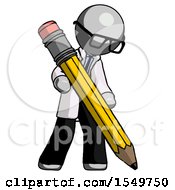 Poster, Art Print Of Gray Doctor Scientist Man Writing With Large Pencil
