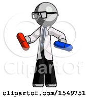 Poster, Art Print Of Gray Doctor Scientist Man Red Pill Or Blue Pill Concept