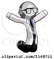 Poster, Art Print Of Gray Doctor Scientist Man Jumping Or Kneeling With Gladness