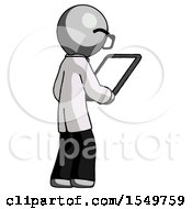 Poster, Art Print Of Gray Doctor Scientist Man Looking At Tablet Device Computer Facing Away