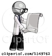 Poster, Art Print Of Gray Doctor Scientist Man Holding Blueprints Or Scroll