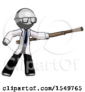 Poster, Art Print Of Gray Doctor Scientist Man Bo Staff Pointing Right Kung Fu Pose