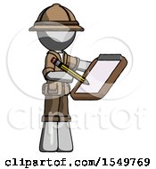 Poster, Art Print Of Gray Explorer Ranger Man Using Clipboard And Pencil