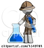 Poster, Art Print Of Gray Explorer Ranger Man Holding Test Tube Beside Beaker Or Flask
