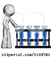 Gray Design Mascot Woman Using Test Tubes Or Vials On Rack