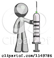 Gray Design Mascot Man Holding Large Syringe