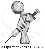 Gray Design Mascot Man Using Syringe Giving Injection