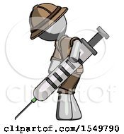 Poster, Art Print Of Gray Explorer Ranger Man Using Syringe Giving Injection
