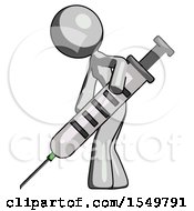Gray Design Mascot Woman Using Syringe Giving Injection