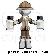 Poster, Art Print Of Gray Explorer Ranger Man Holding Two Medicine Bottles