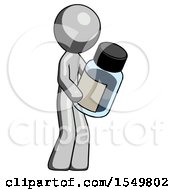 Gray Design Mascot Man Holding Glass Medicine Bottle
