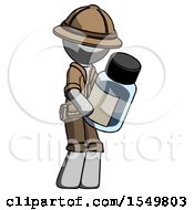 Poster, Art Print Of Gray Explorer Ranger Man Holding Glass Medicine Bottle