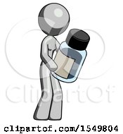 Gray Design Mascot Woman Holding Glass Medicine Bottle