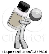 Gray Design Mascot Woman Holding Large White Medicine Bottle