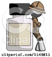 Poster, Art Print Of Gray Explorer Ranger Man Leaning Against Large Medicine Bottle
