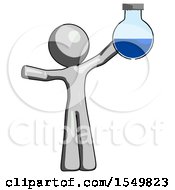 Gray Design Mascot Man Holding Large Round Flask Or Beaker
