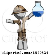 Poster, Art Print Of Gray Explorer Ranger Man Holding Large Round Flask Or Beaker