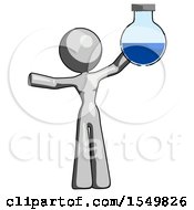 Gray Design Mascot Woman Holding Large Round Flask Or Beaker