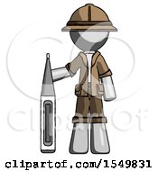 Poster, Art Print Of Gray Explorer Ranger Man Standing With Large Thermometer