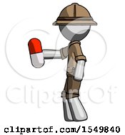 Poster, Art Print Of Gray Explorer Ranger Man Holding Red Pill Walking To Left