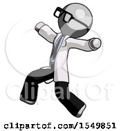 Poster, Art Print Of Gray Doctor Scientist Man Running Away In Hysterical Panic Direction Left