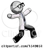 Poster, Art Print Of Gray Doctor Scientist Man Running Away In Hysterical Panic Direction Right