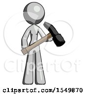 Poster, Art Print Of Gray Design Mascot Woman Holding Hammer Ready To Work
