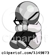 Poster, Art Print Of Gray Doctor Scientist Man Sitting With Head Down Facing Angle Left