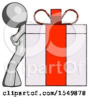 Poster, Art Print Of Gray Design Mascot Man Gift Concept - Leaning Against Large Present