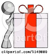 Poster, Art Print Of Gray Design Mascot Woman Gift Concept - Leaning Against Large Present