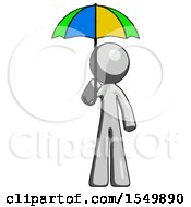 Gray Design Mascot Man Holding Umbrella Rainbow Colored