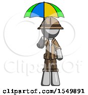 Poster, Art Print Of Gray Explorer Ranger Man Holding Umbrella Rainbow Colored