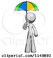 Poster, Art Print Of Gray Design Mascot Woman Holding Umbrella Rainbow Colored