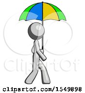 Poster, Art Print Of Gray Design Mascot Woman Walking With Colored Umbrella