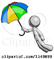 Gray Design Mascot Man Flying With Rainbow Colored Umbrella