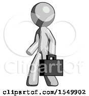 Poster, Art Print Of Gray Design Mascot Man Walking With Briefcase To The Left