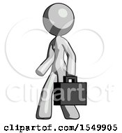 Gray Design Mascot Woman Man Walking With Briefcase To The Left