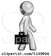 Poster, Art Print Of Gray Design Mascot Man Walking With Briefcase To The Right
