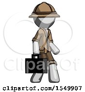 Poster, Art Print Of Gray Explorer Ranger Man Walking With Briefcase To The Right
