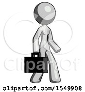 Gray Design Mascot Woman Walking With Briefcase To The Right