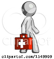 Gray Design Mascot Man Walking With Medical Aid Briefcase To Right