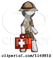 Poster, Art Print Of Gray Explorer Ranger Man Walking With Medical Aid Briefcase To Right