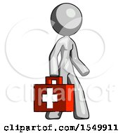 Poster, Art Print Of Gray Design Mascot Woman Walking With Medical Aid Briefcase To Right