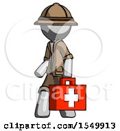 Poster, Art Print Of Gray Explorer Ranger Man Walking With Medical Aid Briefcase To Left