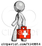 Poster, Art Print Of Gray Design Mascot Woman Walking With Medical Aid Briefcase To Left
