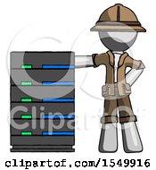 Poster, Art Print Of Gray Explorer Ranger Man With Server Rack Leaning Confidently Against It