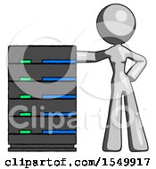 Poster, Art Print Of Gray Design Mascot Woman With Server Rack Leaning Confidently Against It
